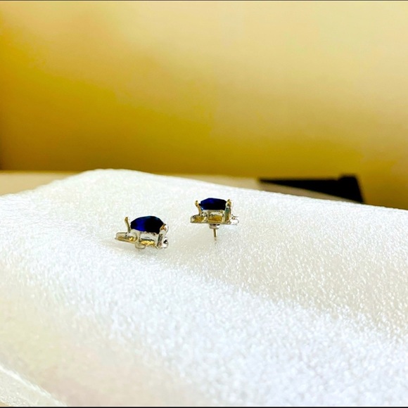Horn Blue Stud Earrings - Picture 3 of 4